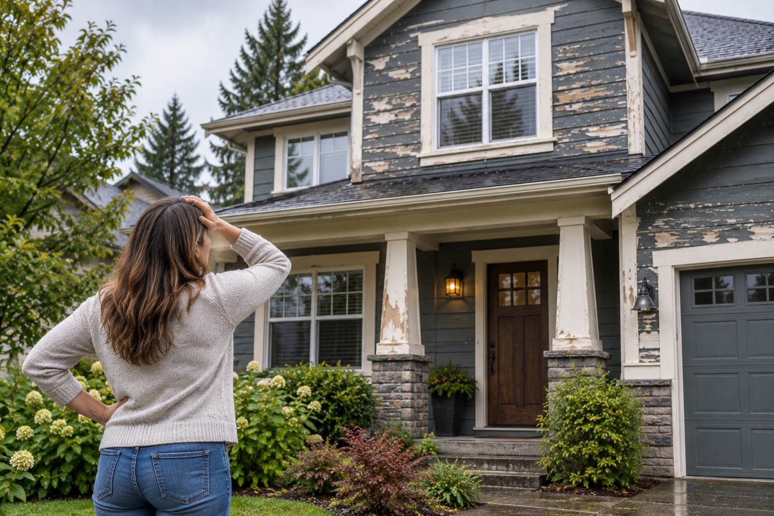 woman review the bad shape of her home and how she eneds to get exterior painting done